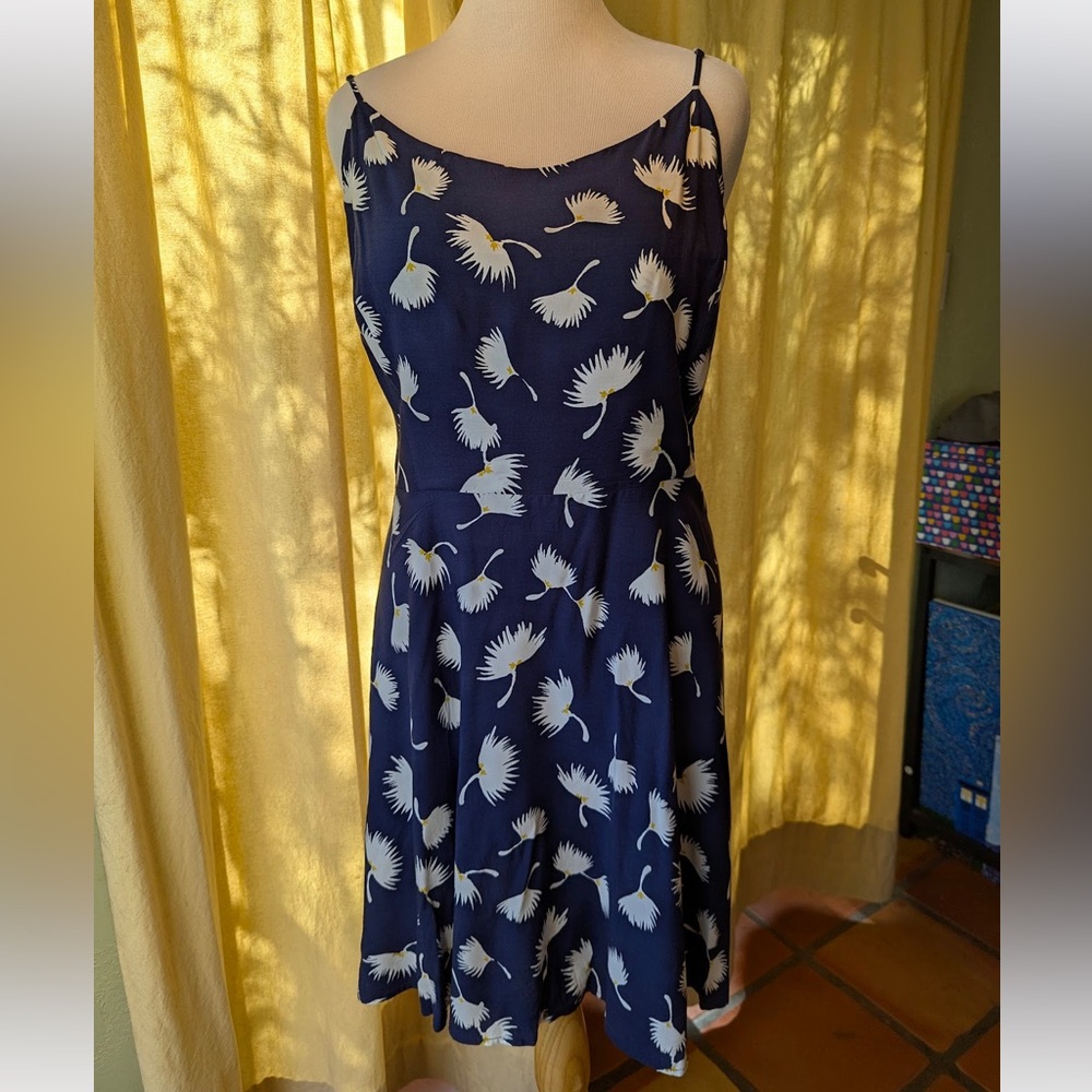 Navy Blue Fit and Flare Spaghetti Strap Dress